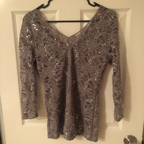 Boston Proper Gray Lace Sequin Top Size M - Picture 5 of 5